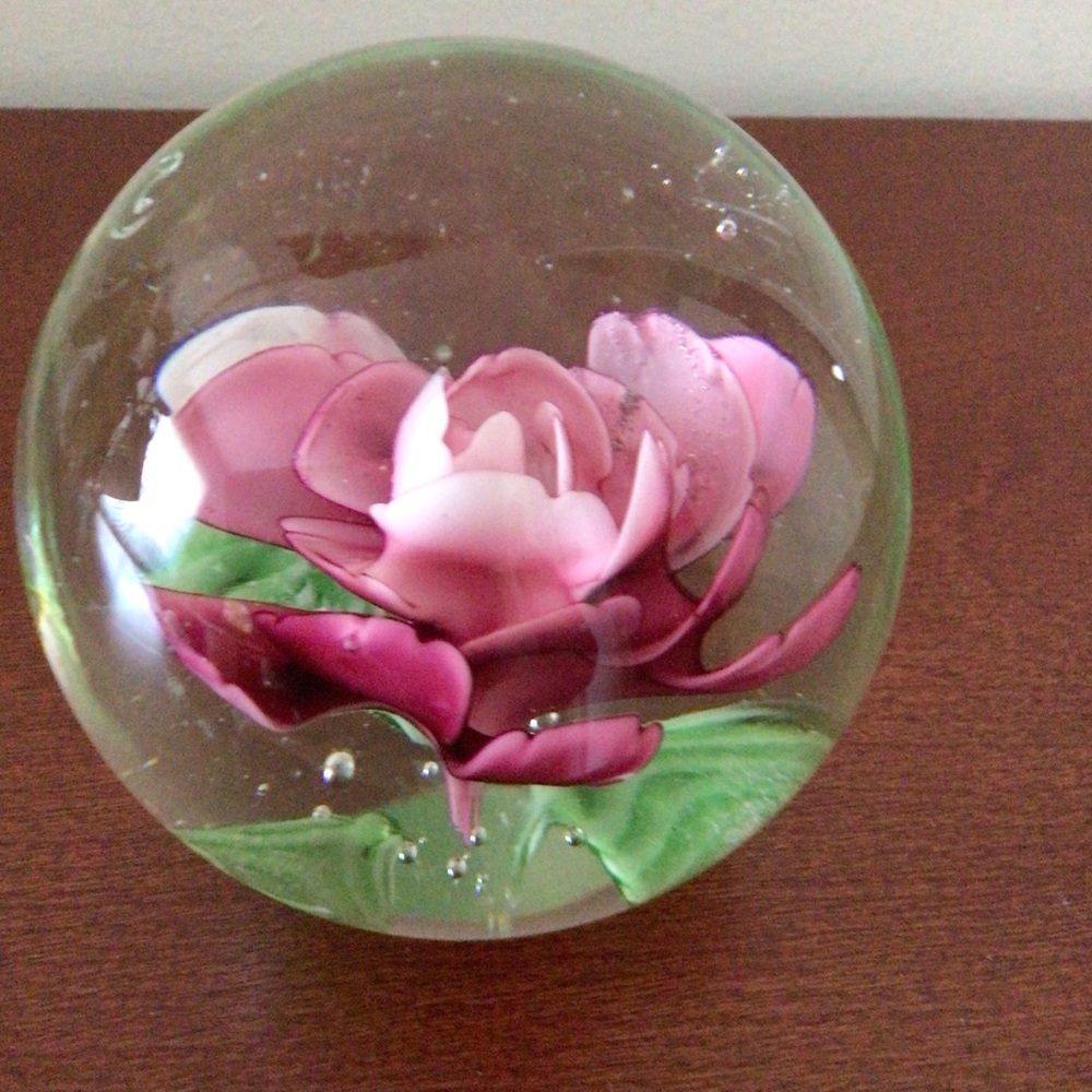 Elegant Pink Floral Glass Paperweight